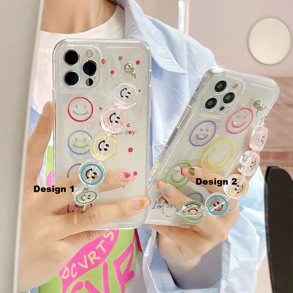 Transprent Emoji Cases With Multicolor Smiley Chain
