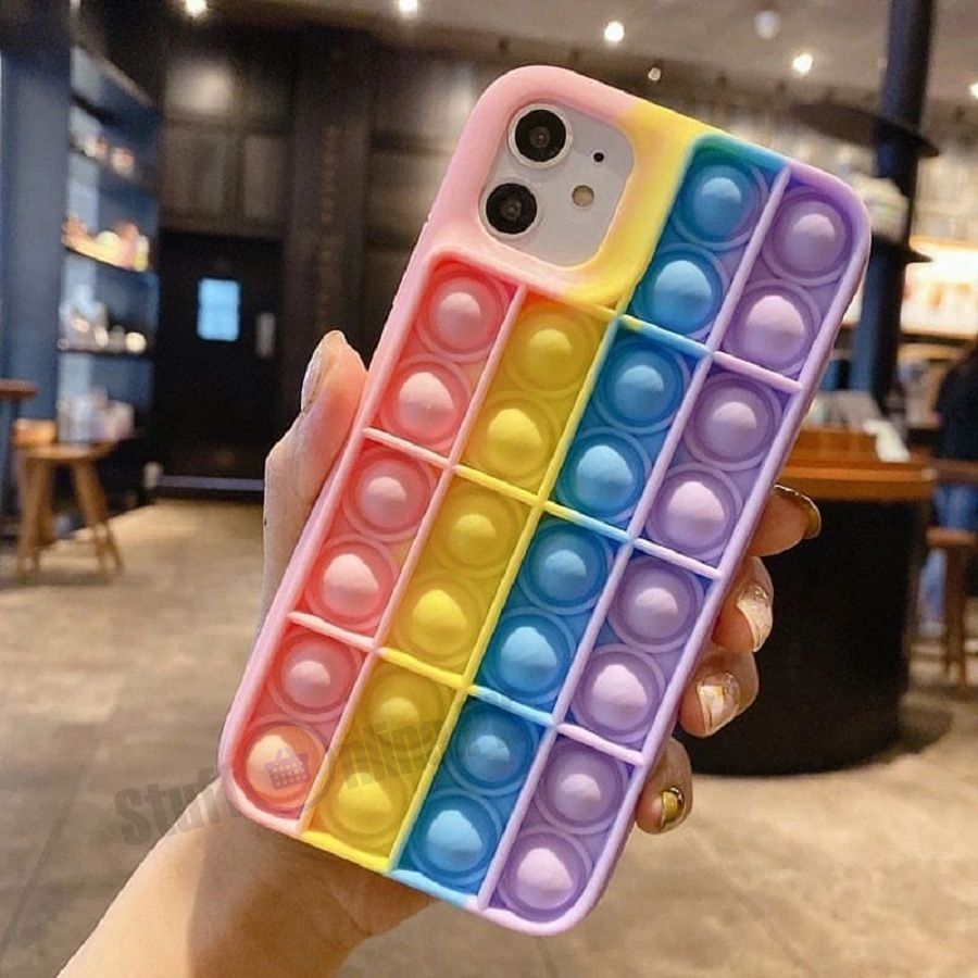 Fidget Toys Case Push Pop it Bubble Fidget Sensory Case Funny Toys Anxiety Relief Gift Bubble Popping Anti-Drop Soft Silicone Toy Case
