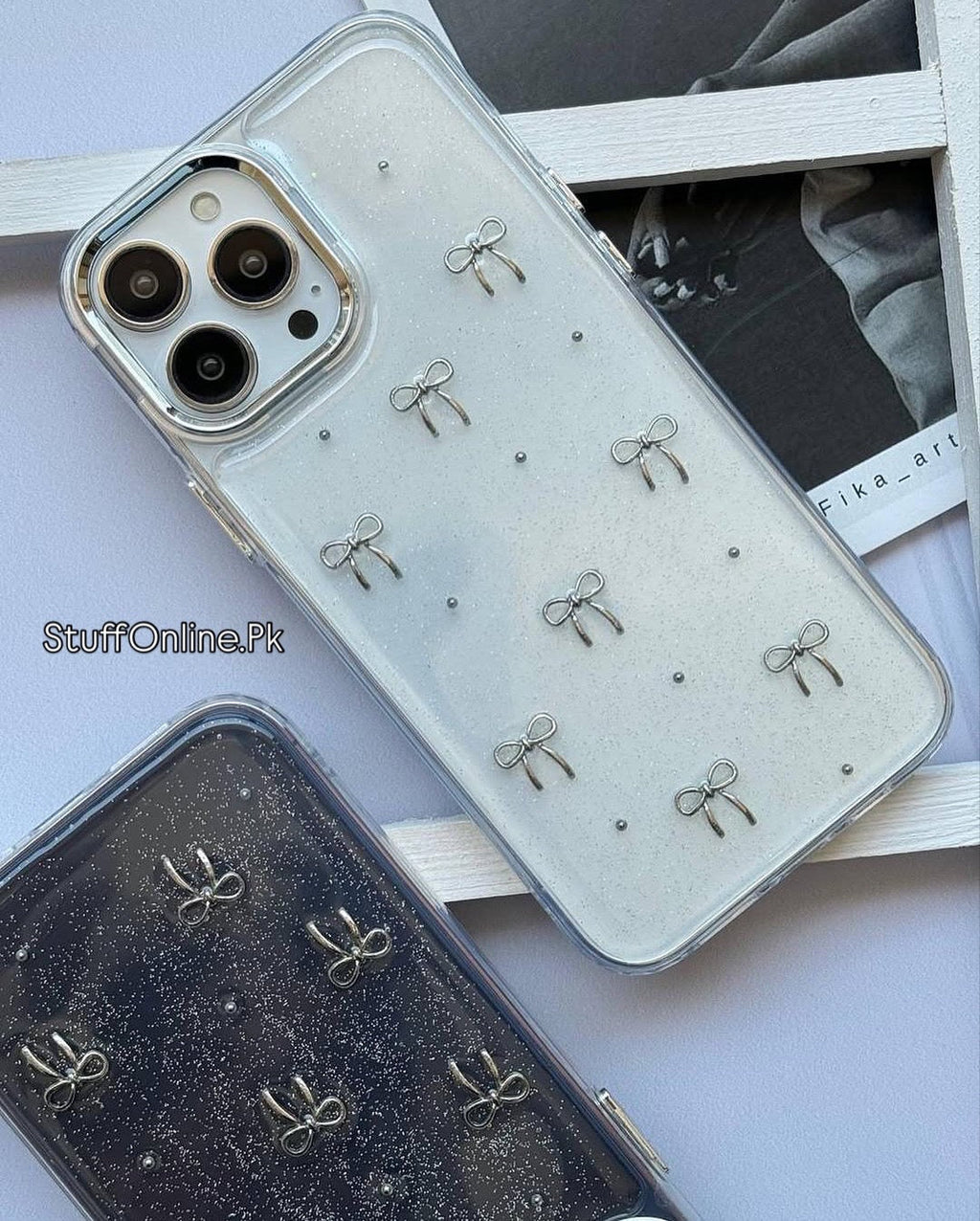 TRANSPARENT BOW SHIMMERY CASE 50% OFF TODAY